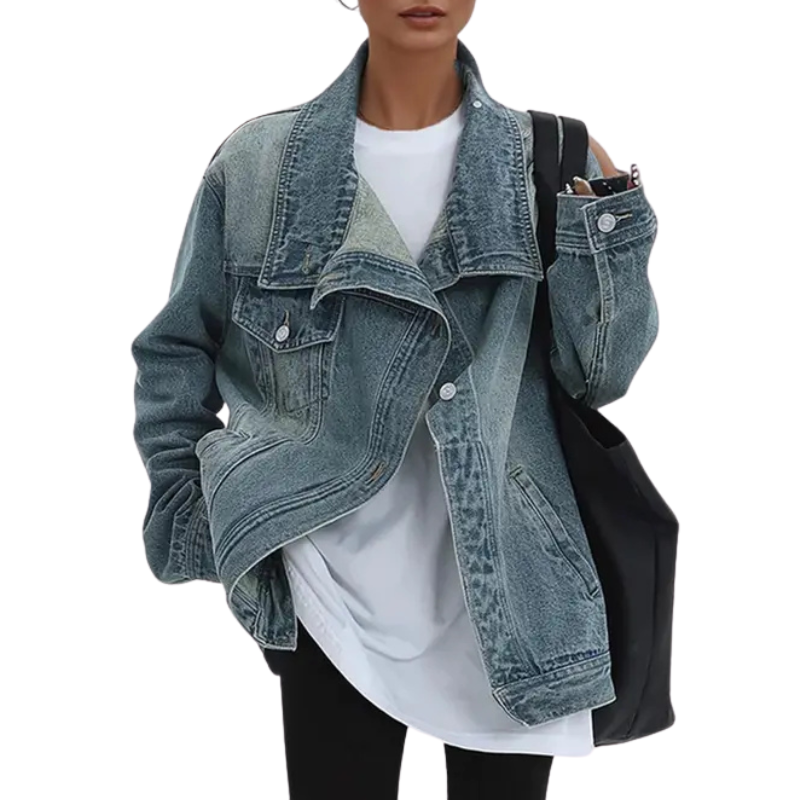 SKYE™ – Vintage Washed High Neck Asymmetric Jacket