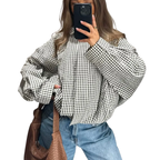 BRIXTON™ – Gingham Check Cropped Bomber Jacket