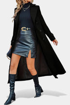 Naissa Long Notched Lapel Double-Breasted Coat