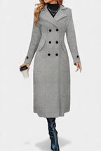Naissa Long Notched Lapel Double-Breasted Coat