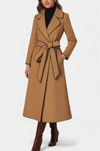 Flora Long Coat with Revers and Colored Belt