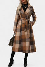 Mélissandre Long Check Coat with Double Breasted and Notched Collar